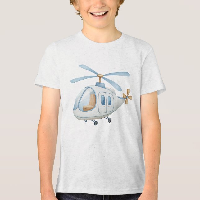 Camiseta Triblenda Guardería moderna de helicóptero de acuarela azul  (Anverso)