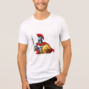 Camiseta Triblenda guerrero sosteniendo espada y escudo listo para la