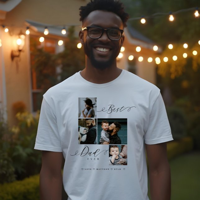 Camiseta Triblenda Guión de papá más grande | Familia Photo Keepsake (Best Dad Ever Script | Family Photo Keepsake Tri-Blend Shirt)