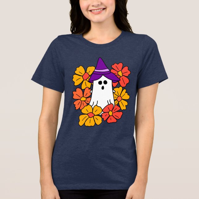 Camiseta Triblenda Guirnalda de flor fantasma de Halloween (Anverso)