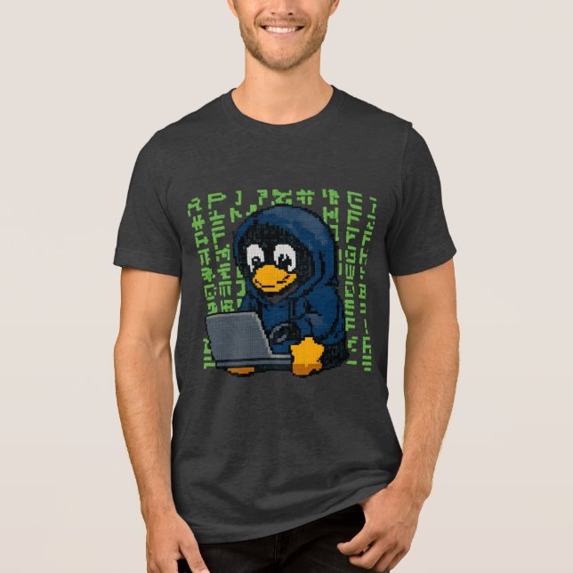 Camiseta Triblenda Hacker Penguin IT Design – Geek Tech T-Shirt (Anverso)
