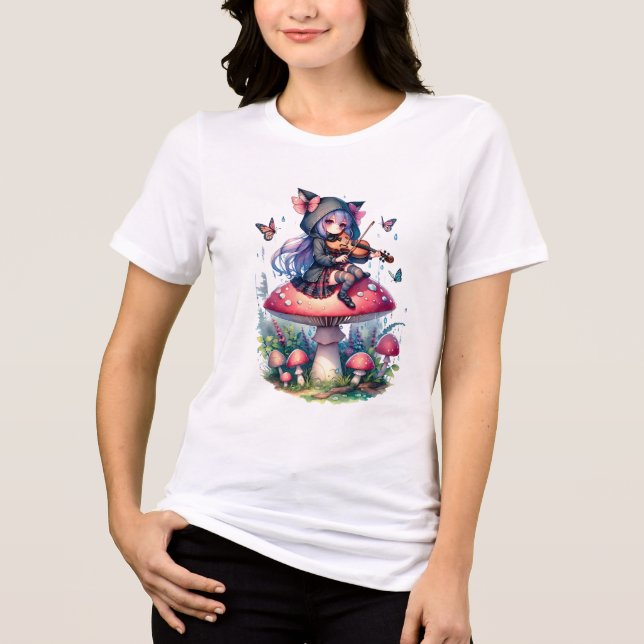 Camiseta Triblenda Hada en Hoodie tocando viola en un hongo (Anverso)