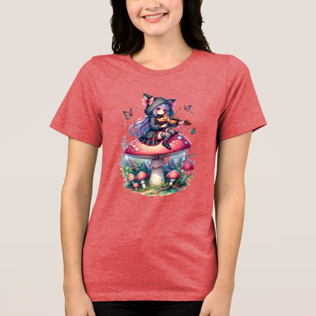 Camiseta Triblenda Hada en Hoodie tocando viola en un hongo (Anverso)