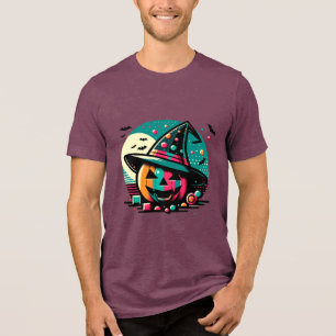 Camiseta Triblenda Halftone Pop Art Witch Hat Pumpkin Halloween