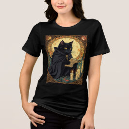 Camiseta Triblenda Halloween Black Cat Reading A Book