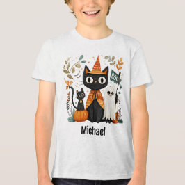 Camiseta Triblenda Halloween con gatos negros y fantasmas personaliza