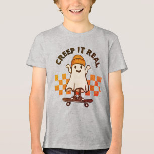 Camiseta Triblenda Halloween Creep It Real Cute Ghost Skateboard