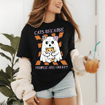 Camiseta Triblenda Halloween Cute Funny Ghost Cat Lover<br><div class="desc">La camiseta Tri-Blend del Gato Fantasma Divertido de Halloween incluye el texto "Gatos porque la gente es espeluznante" en la tipografía de escritura moderna con un fantasma adorable sosteniendo un gato sobre un fondo de tablero de ajedrez naranja. Perfecto para los amantes del gato para fiestas y celebraciones de Halloween....</div>