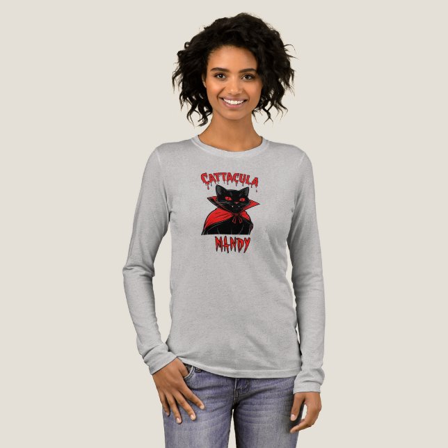 Camiseta Triblenda Halloween del gato del vampiro negro catacula (Anverso Completo)