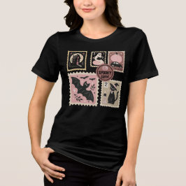 Camiseta Triblenda Halloween en rosado estampado de gatos en calabaza