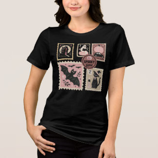 Camiseta Triblenda Halloween en rosado estampado de gatos en calabaza