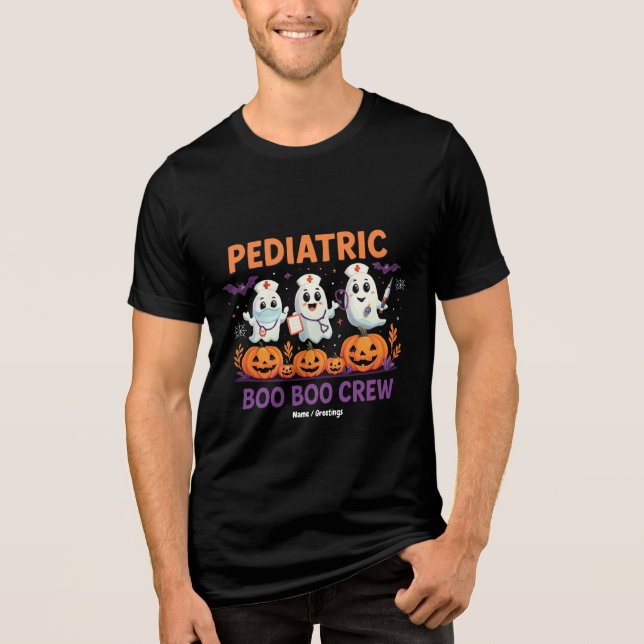 Camiseta Triblenda Halloween Enfermera Pediátrica Boo Crew Funny Spoo (Anverso)