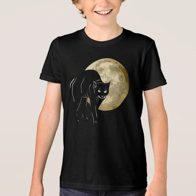 Camiseta Triblenda Halloween Prowling Black Cat En Una Noche De Luna  (Anverso)