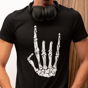 Camiseta Triblenda Halloween Skeleton Rock Hand Heavy Metalizado Fans