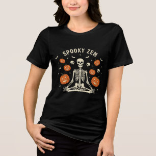 Camiseta Triblenda Halloween Skeleton Yoga Meditación con cráneos