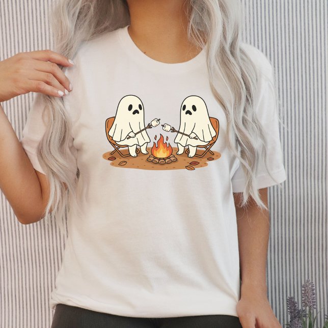 Camiseta Triblenda Halloween Spooky S'mores Campfire Ghost (Halloween Spooky S'mores Campfire Ghost Tri-Blend Shirt)