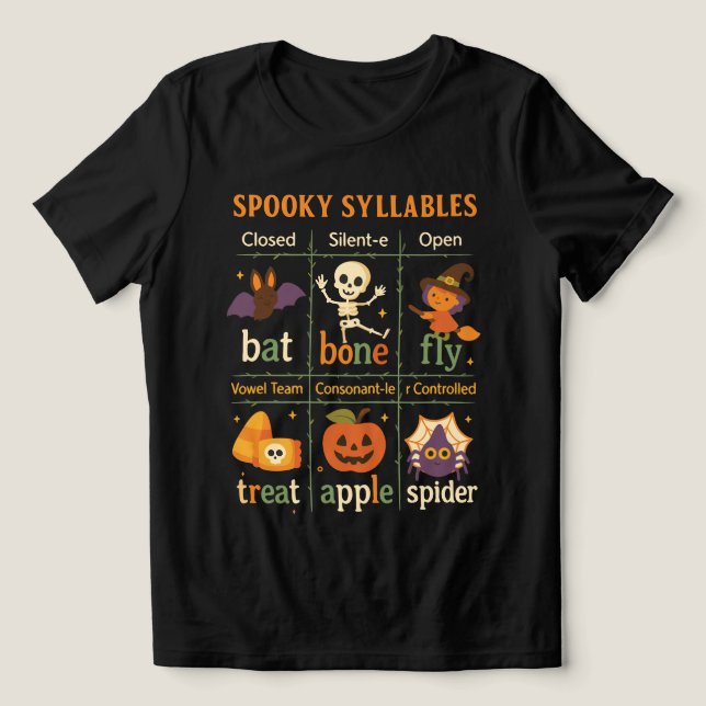 Camiseta Triblenda Halloween “Spooky Syllables” Poster – Fun Class (Diseño delantero )