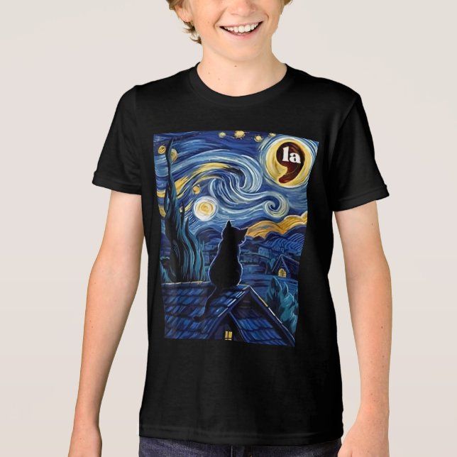 Camiseta Triblenda Halloween Starry Night Black Cat Comma La Kamala (Anverso)