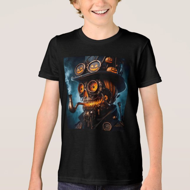 Camiseta Triblenda Halloween Steampunk Jack-O-Lantern gótico (Anverso)