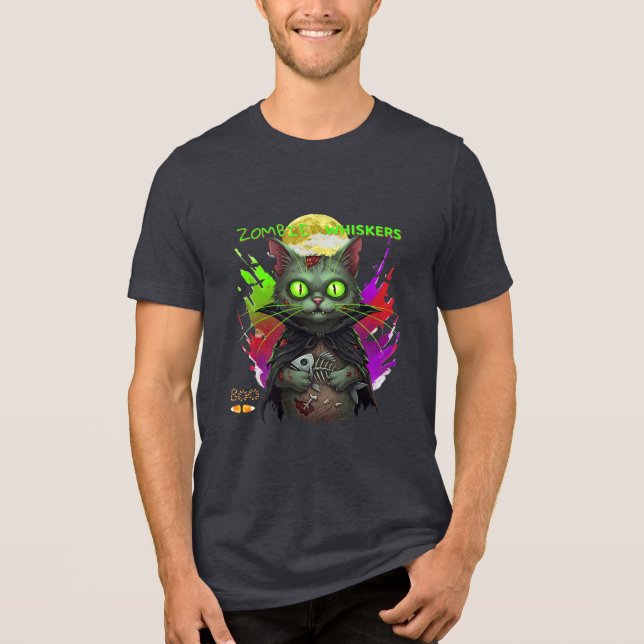 Camiseta Triblenda Halloween y Cat Amantes de "Zombie Whiskers" Graci (Anverso)