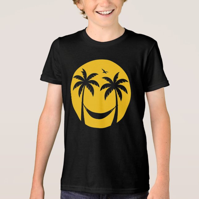 Camiseta Triblenda Hamaca Tropical Sunset - Playa de Palmeras Mínimas (Anverso)