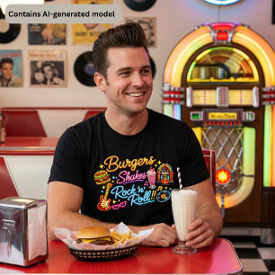 Camiseta Triblenda Hamburguesas Batidos Rock 'n' Roll Gráfica del Res