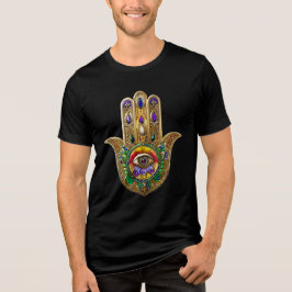 Camiseta Triblenda Hamsa de oro pintado amatista rubí tercer ojo