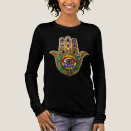 Camiseta Triblenda Hamsa de oro pintado amatista rubí tercer ojo