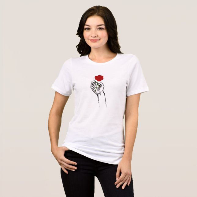 Camiseta Triblenda Hand Holding Rose Minimal Art Women’s  (Anverso Completo)