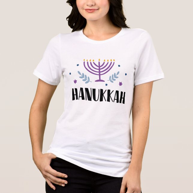 Camiseta Triblenda Hanukkah Menorah Estrellas de vacaciones judías mo (Anverso)