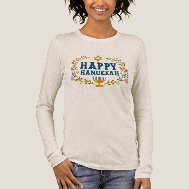 Camiseta Triblenda HANUKKAH Menorah floral festividad judía (Anverso)