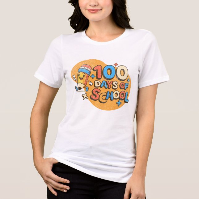 Camiseta Triblenda Happy 100 Days of School Celebration Retro  (Anverso)