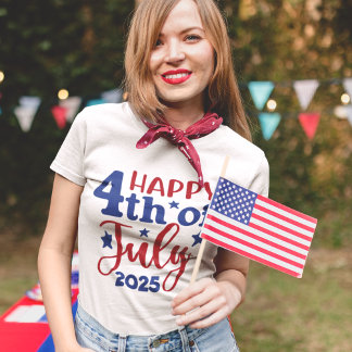 Camiseta Triblenda Happy 4th of July 2025 - Patriotic Design in Red &