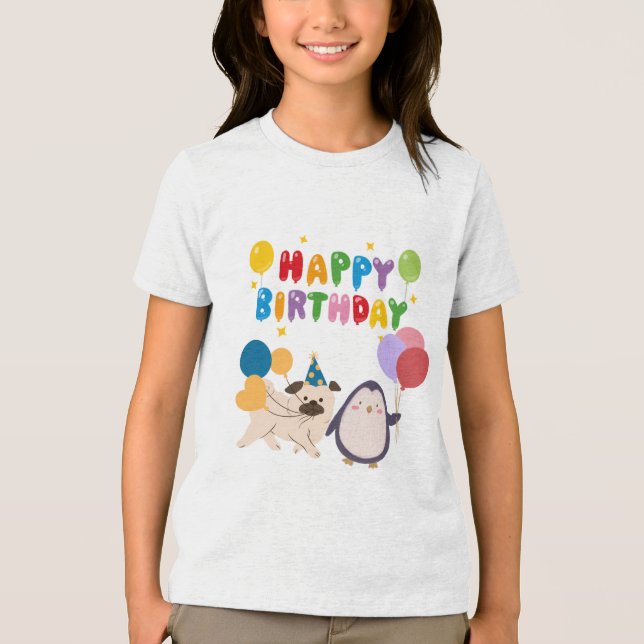 Camiseta Triblenda Happy Birthday T-shirt for kids - cute design of p (Anverso)