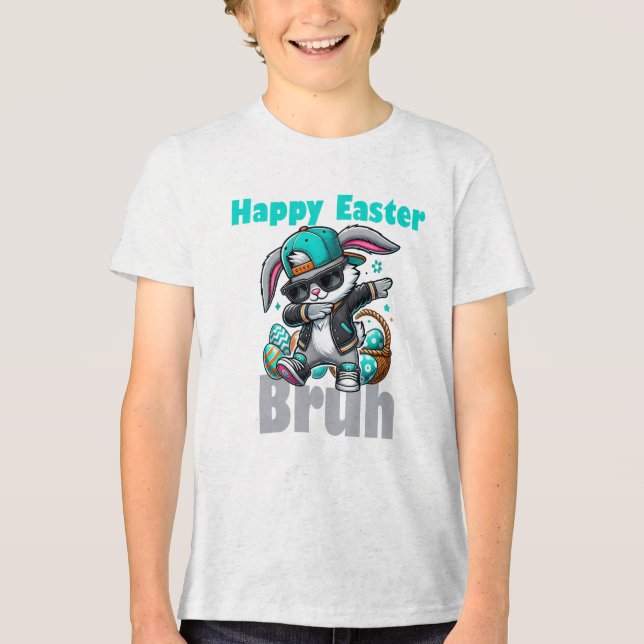 Camiseta Triblenda Happy Easter Bruh, Easter Bunny Dabbing  (Anverso)