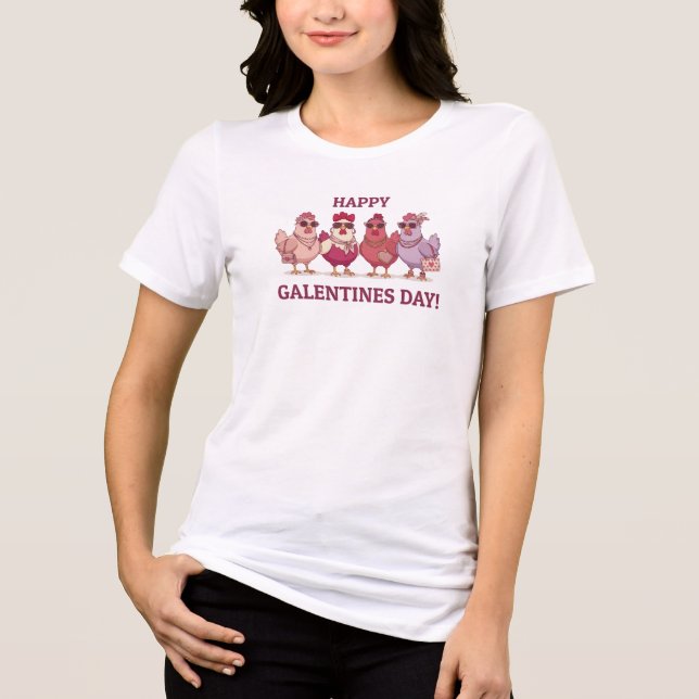 Camiseta Triblenda Happy Galentines Day Chicken Squad Cute Funny Hens (Anverso)