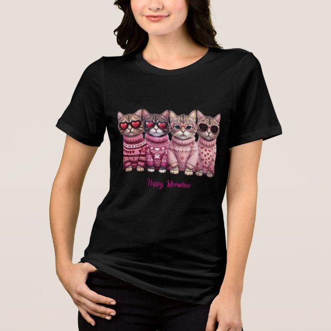 Camiseta Triblenda Happy Meowline’s Cute Cat Women’s T-Shirt (Anverso)