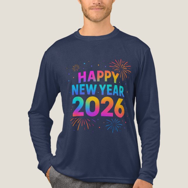 Camiseta Triblenda Happy New Year 2026 — Rainbow Neon Fireworks (Anverso)
