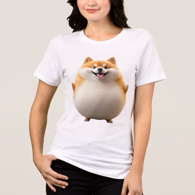 Camiseta Triblenda Happy Paws Up! | Round Fluffy Dog with Tongue Out  (Anverso)