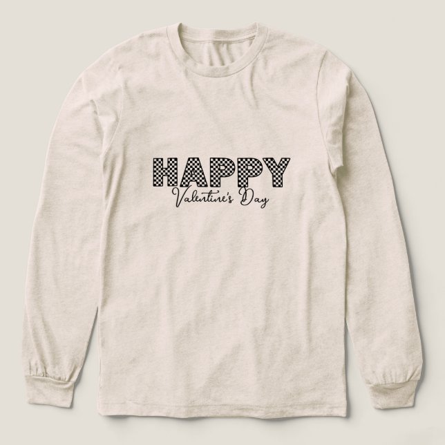 Camiseta Triblenda 'Happy Valentine's Day' Checkered Letters Fun Cozy (Diseño traserp)