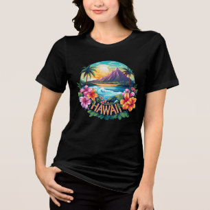 Camiseta Triblenda Hawaii Aloha Beach Flores tropicales arte de viaje