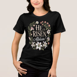 Camiseta Triblenda He Is Risen Alleluia Floral Christian Easter