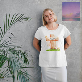 Camiseta Triblenda He Is Risen Matthew 28:6 Christian Cross 