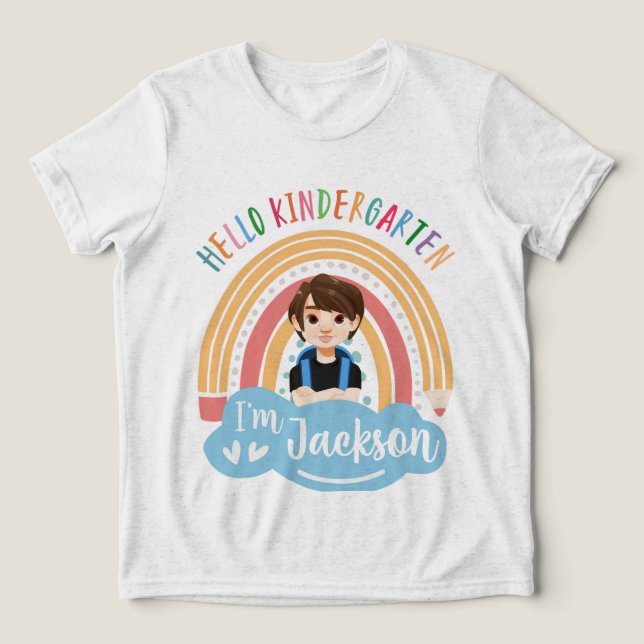 Camiseta Triblenda Hello Kindergarten - Personalized Shirt For Boy (Diseño delantero )