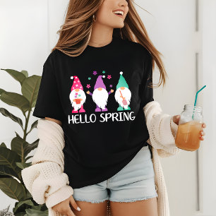 Camiseta Triblenda Hello Spring Modern Floral Garden Gnomes   Pascua