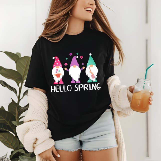 Camiseta Triblenda Hello Spring Modern Floral Garden Gnomes | Pascua (Subido por el creador)