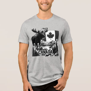 Camiseta Triblenda Hermoso Canadá. Bandera canadiense. Alce canadiens
