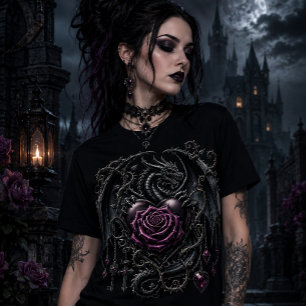 Camiseta Triblenda Hermoso Dragón Gótico Engalanado con una Rosa