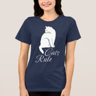 Camiseta Triblenda Hermoso Gato Blanco Sentado con Texto "Los Gatos M