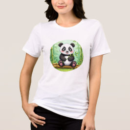 Camiseta Triblenda Hermoso Panda de Dibujos Animados en Parche de Bam